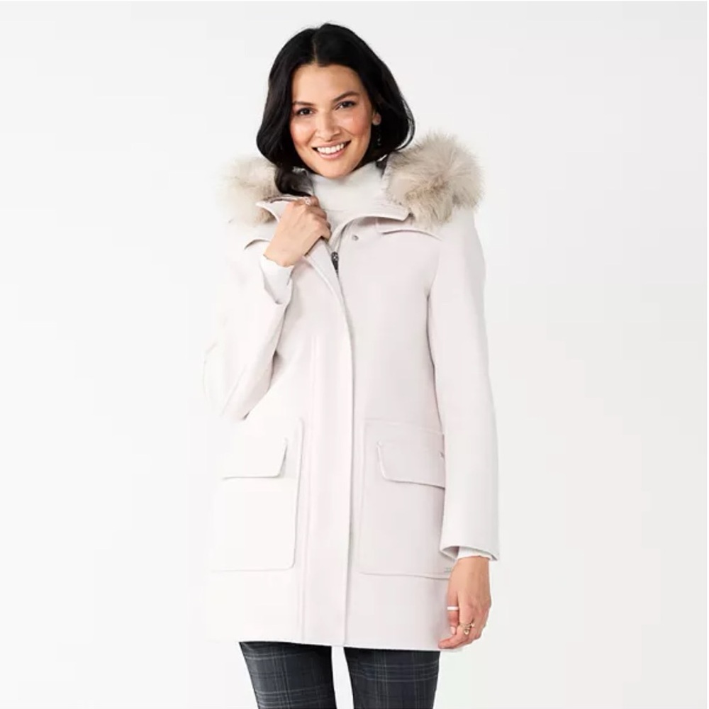 Nine West Women's Froth White Fur-Trimmed Jacket